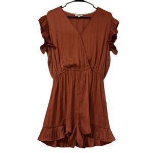 Umgee Romper Flutter Sleeve Silky Satin Womens Medium Boho Vacation Romantic